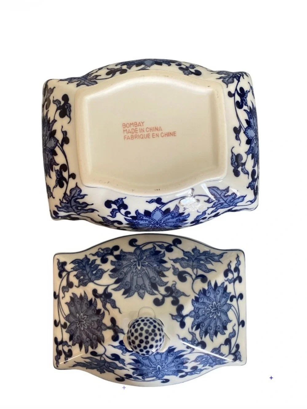 Vtg Bombay Co Blue And White Porcelain Covered Dish Chinoiserie Floral Design